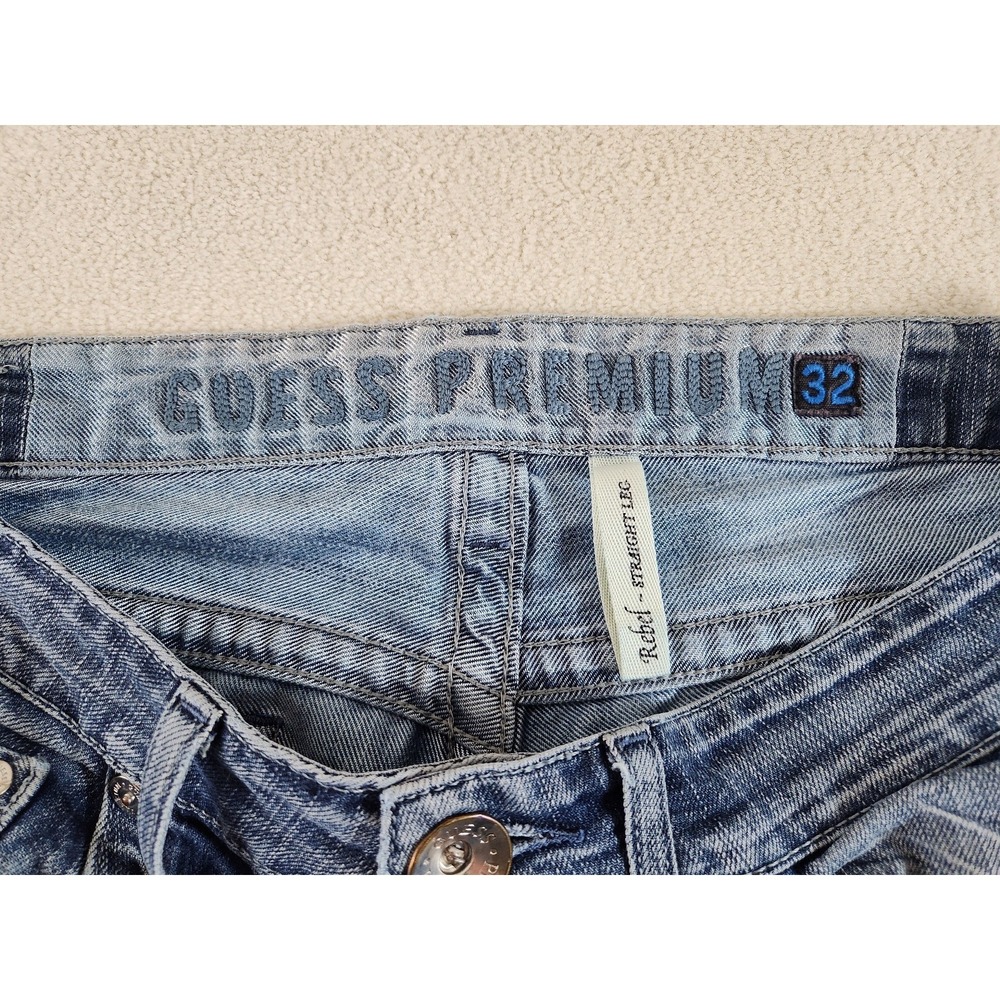 Mens Guess Premium Rebel Straight Leg Blue Jeans Size 32 x 30 Y2K - Picture 7 of 9